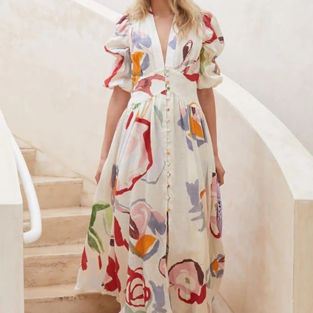 Stella™ - Abito midi floreale primaverile fatto a mano