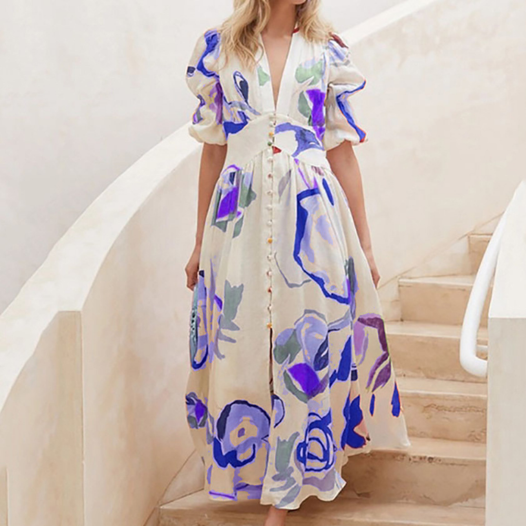 Stella™ - Abito midi floreale primaverile fatto a mano