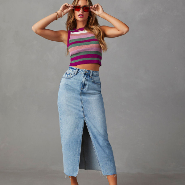 Leila™ - Gonna in jeans denim elegante