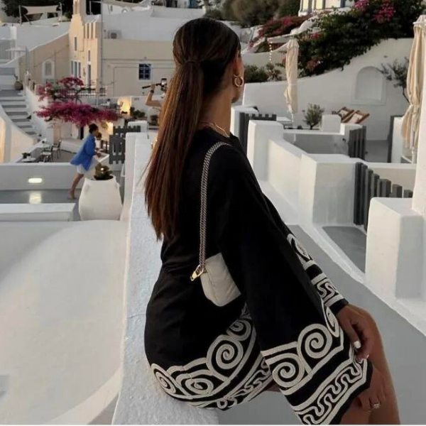 Gresia™ - Abito nero estivo ricamato