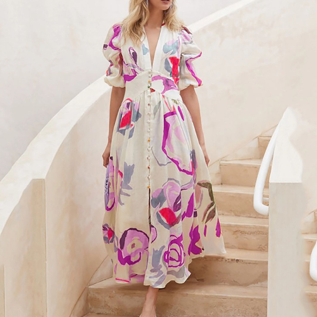 Stella™ - Abito midi floreale primaverile fatto a mano