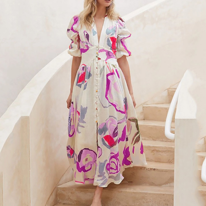 Stella™ - Abito midi floreale primaverile fatto a mano