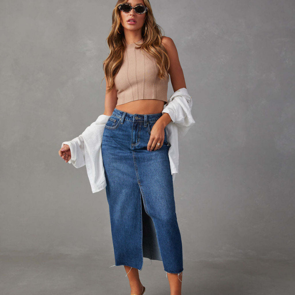 Leila™ - Gonna in jeans denim elegante