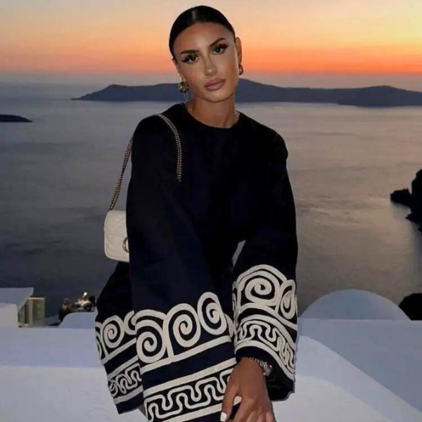 Gresia™ - Abito nero estivo ricamato