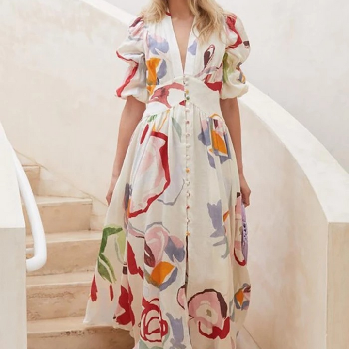 Stella™ - Abito midi floreale primaverile fatto a mano