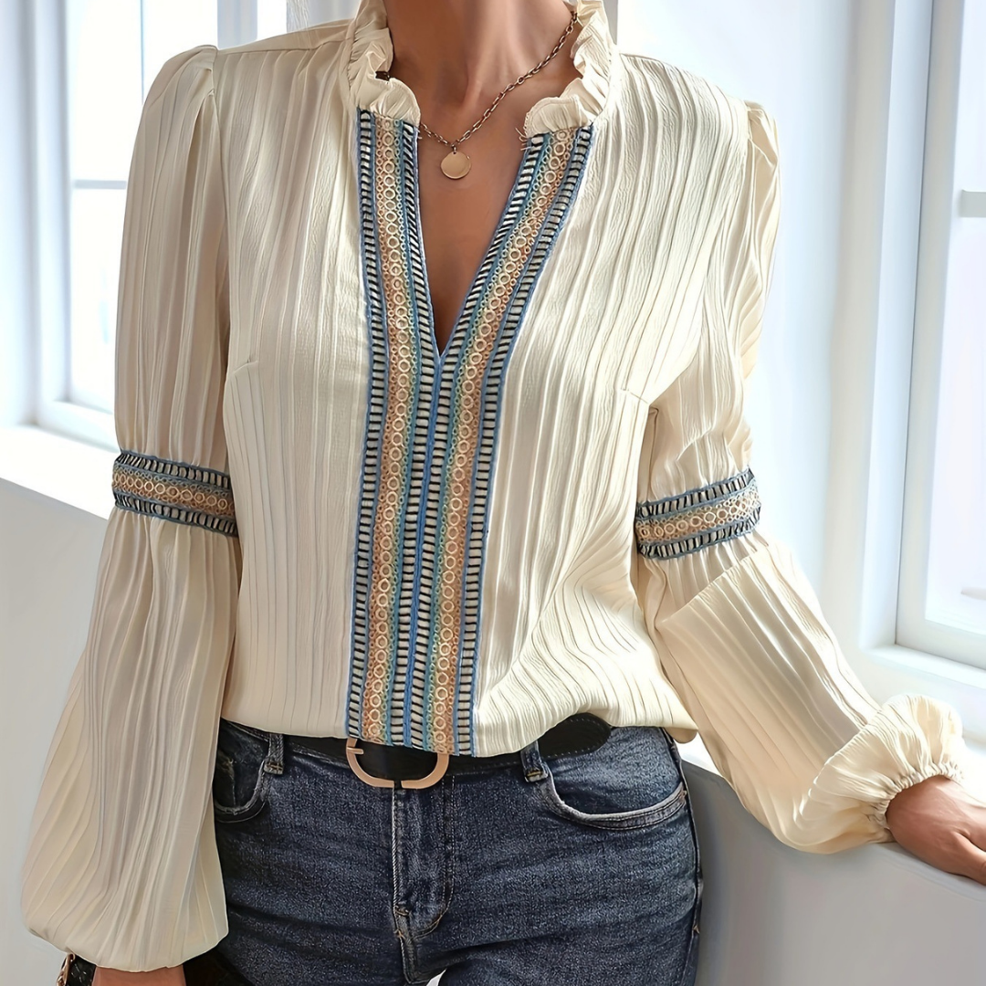 Anna™ - Camicia scollo a V con maniche a lanterna