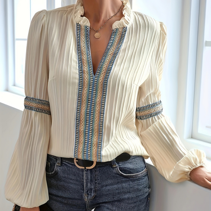 Anna™ - Camicia scollo a V con maniche a lanterna