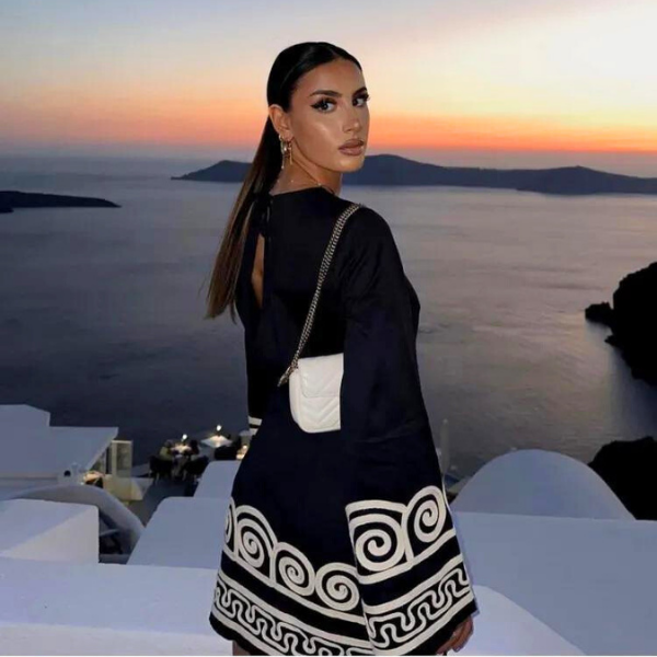 Gresia™ - Abito nero estivo ricamato