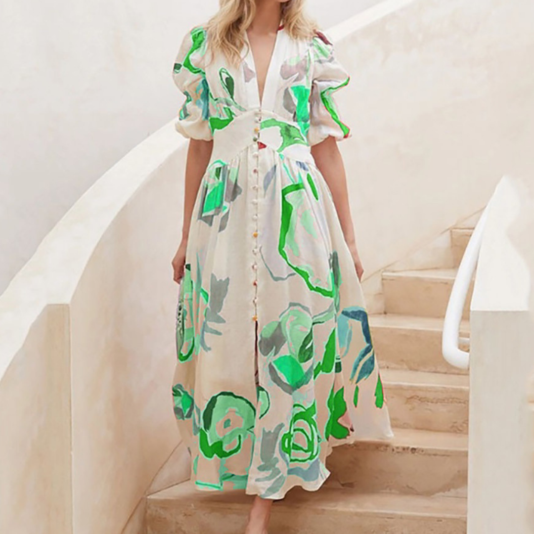 Stella™ - Abito midi floreale primaverile fatto a mano