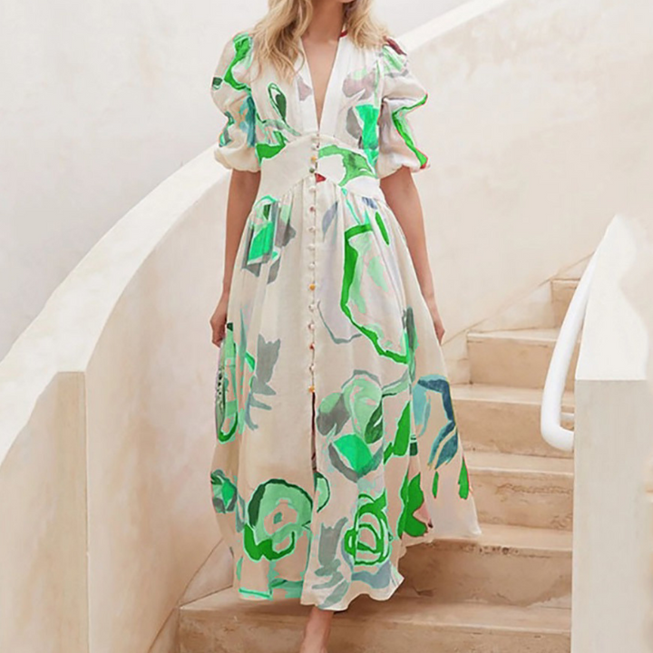 Stella™ - Abito midi floreale primaverile fatto a mano