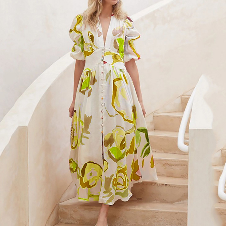 Stella™ - Abito midi floreale primaverile fatto a mano